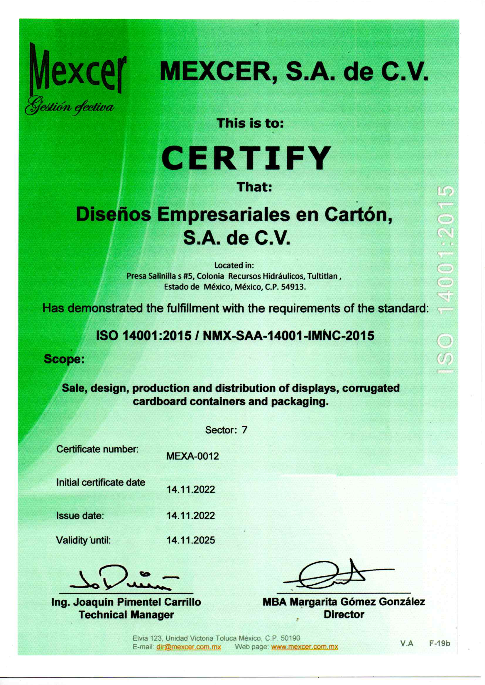 DCartón certificación ISO 14001:2015